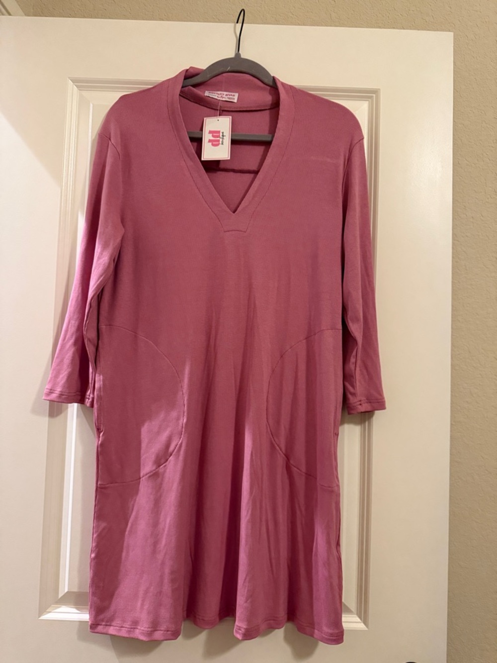 Relaxed V-Neck Dreamy Rib Midi Dress - Dusty Rose